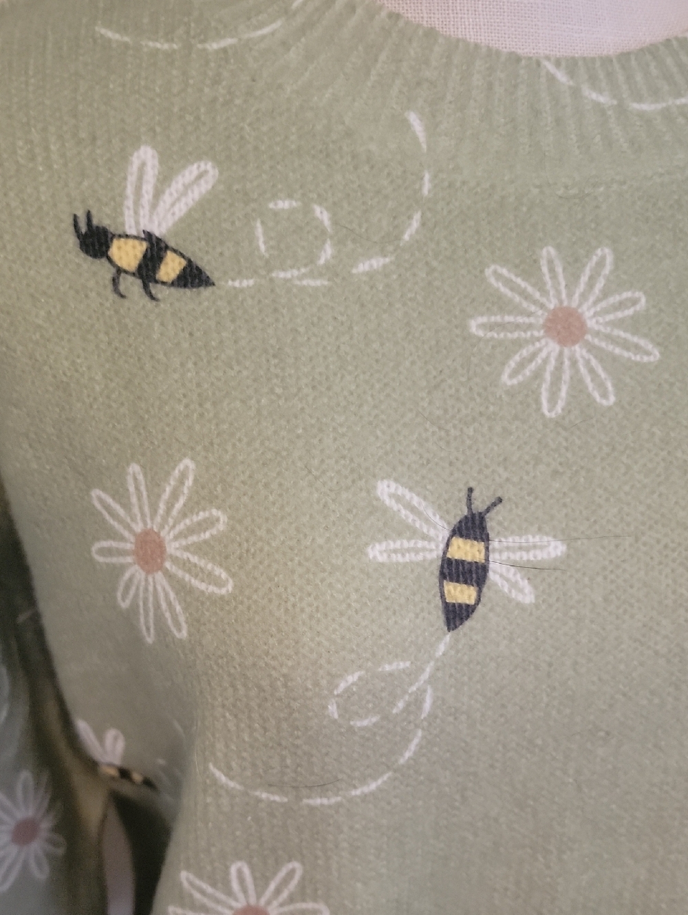 Women’s Sage Green Bee & Daisy Crewneck Sweater NWOT - Picture 2 of 4